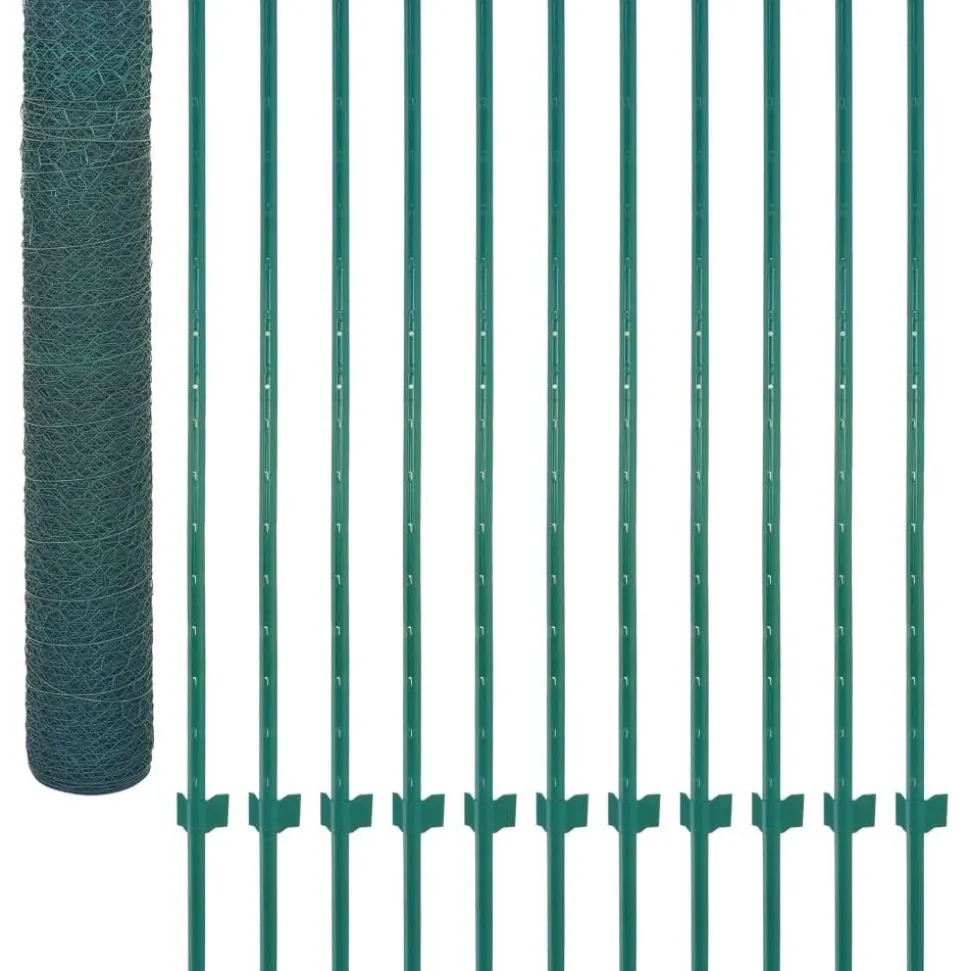 Verkkoaita tolpilla teräs 25x1.5m silmäkoko 50mm vihreä