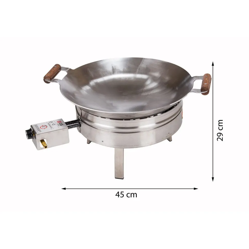 Wokkisetti GrillSymbol PRO-450-INOX Ø 45 cm D-300 kaasupoltin säädinletkusetti teräs