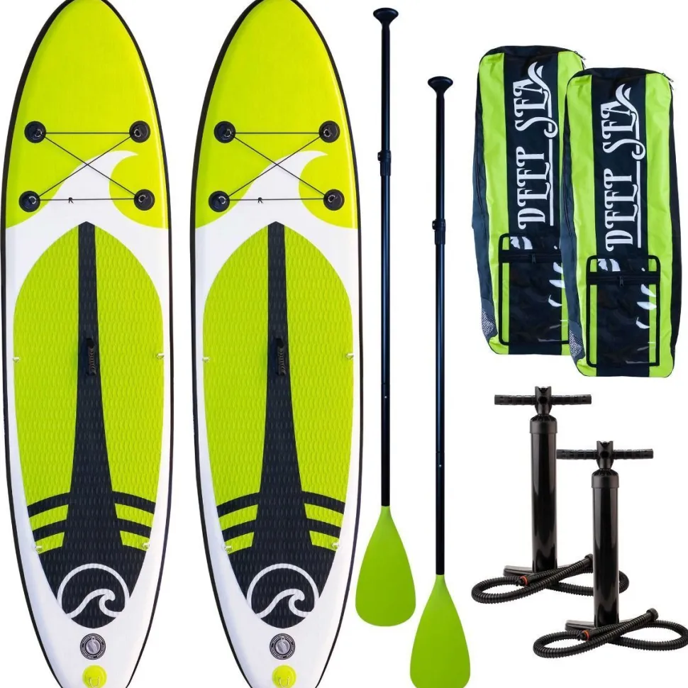 2x SUP-lautasetti Deep Sea Pro ilmatäytteinen 300 cm 15 PSI limenvihreä